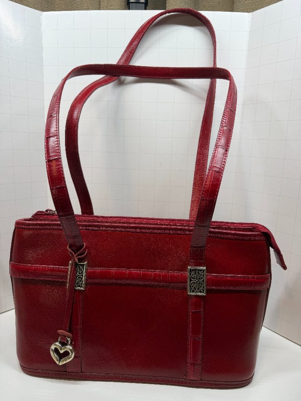 BRIGHTON Vintage Luxury Designer Red Leather Long Shoulder strap Purse
